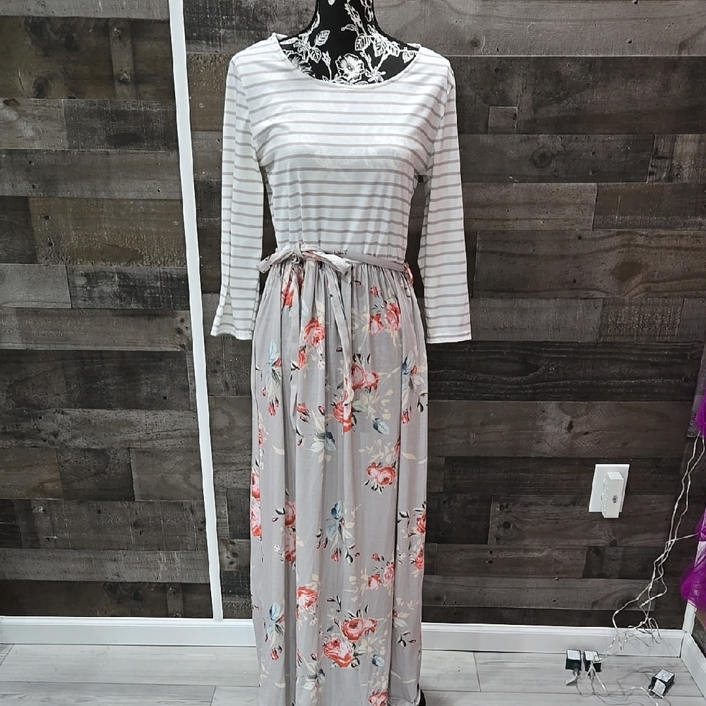 Striped Floral Maxi Dress